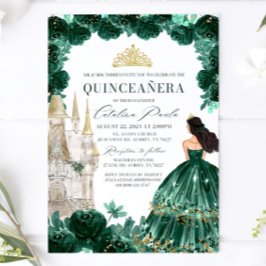 Emerald Green Floral Quinceanera Invitation Castle