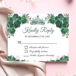 Emerald Green Floral Quinceañera RSVP Card