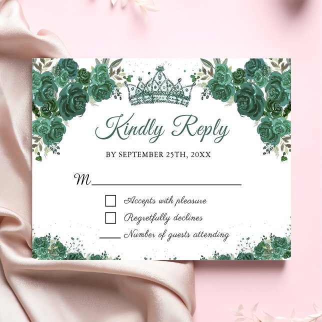 Emerald Green Floral Quinceañera RSVP Card (Von Creator hochgeladen)