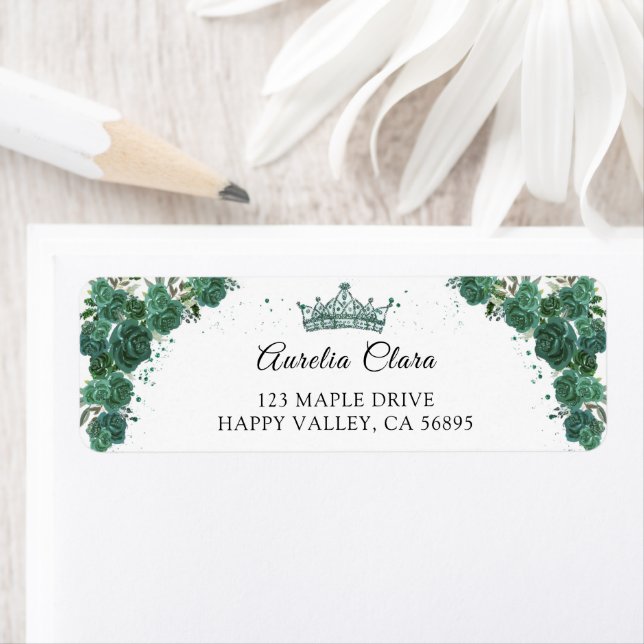 Emerald Green Floral Quinceanera Rücksendeadresse (Insitu)
