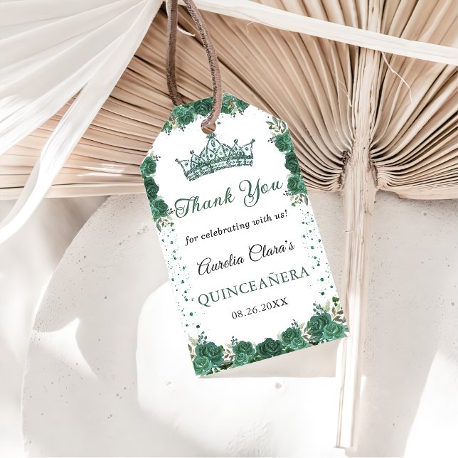 Emerald Green Floral Quinceañera Vielen Dank Geschenkanhänger (Von Creator hochgeladen)