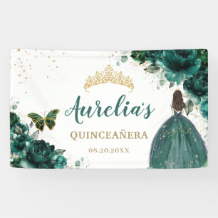 Emerald Green Floral Quinceañera Willkommen Hinter Banner