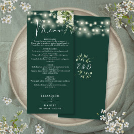 Emerald Green Floral String Lights Hochzeitsessen Menükarte