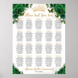 Emerald Green Floral Sweet 16 Quinceanera Seating Poster