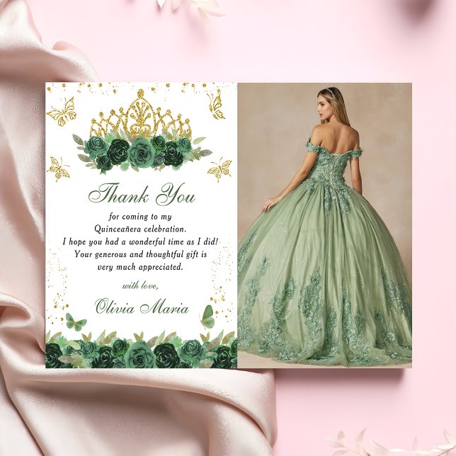 Emerald Green Floral Tiara Butterfly Quinceanera Einladung (Von Creator hochgeladen)