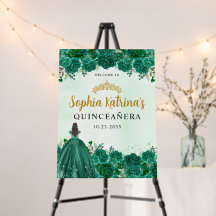 Emerald Green Floral Tiara Quinceanera Willkommen