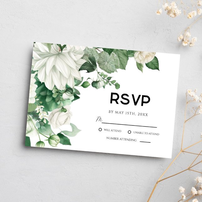 Emerald Green Floral Watercolor Boho Wedding RSVP Karte (Von Creator hochgeladen)