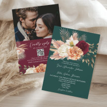 Emerald Green Floral Wedding QR Code Einladung