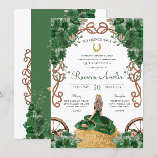 Emerald Green Floral Western Charra Quinceañera Einladung
