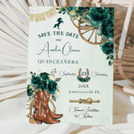 Emerald Green Floral Wild West Charro Quinceañera Save The Date