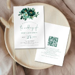 Emerald Green Florals QR Code Wedding Einladung<br><div class="desc">Emerald und Gold Florals QR Code Hochzeit. Schöne Blume schmücken das Obergeschoss. Fügen Sie Ihren QR-Code zu Ihrer Hochzeitswebsite auf der Rückseite hinzu, damit Ihre Gäste alle Details online sehen können, ohne separate Gehäuse benötigen zu müssen. Eine informelle Set-Typografie in grün für die Hauptüberschrift der Hochzeit der Ergänzung der Erholung...</div>