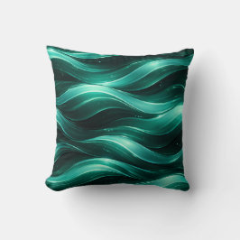 Emerald Green Fluid Wave Pattern Throw Pillow Kissen