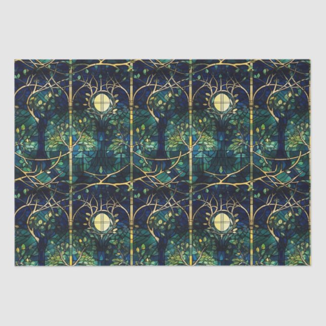 Emerald Green Forest Imitate verkleben Glasmuster Seidenpapier (Vorderseite)