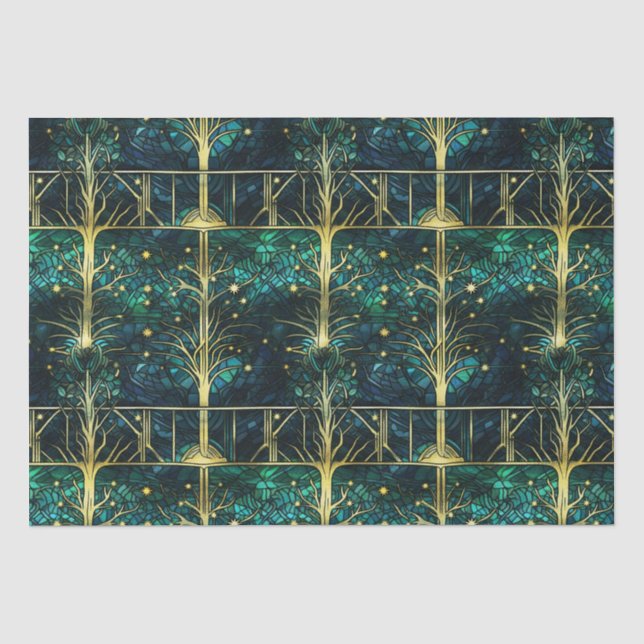 Emerald Green Forest Imitate verkleben Glasmuster Seidenpapier (Vorderseite)