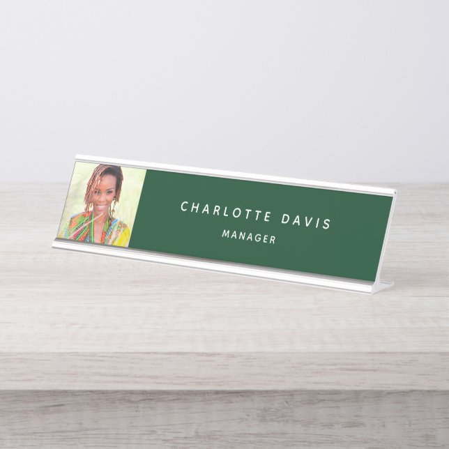 Emerald Green Foto Monogram Schreibtischnamensplakette (Vorderseite )