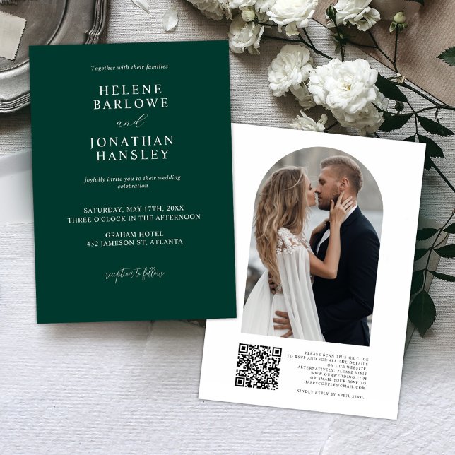 Emerald Green Foto QR Code Wedding Einladung (Von Creator hochgeladen)