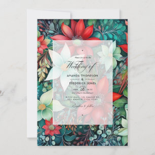 Emerald Green, Garnet Red und Snowy White Wedding Einladung