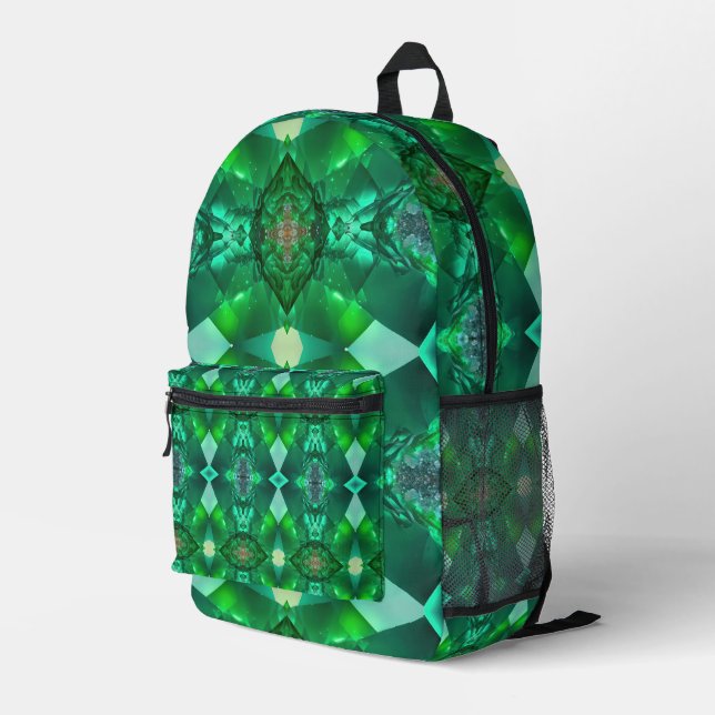 Emerald Green Gemstone Magical Mystical Trippy Bedruckter Rucksack (Rückseitige Ecke Rechts)