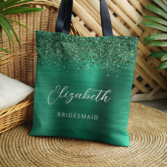 Emerald Green Glam Metallic Script Bridesmaid Tasche (Von Creator hochgeladen)
