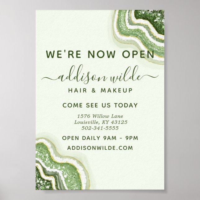 Emerald Green Glitzer Agate Geode Luxe Business Poster (Vorne)