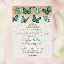 Emerald Green Glitzer Butterfly Quinceñera