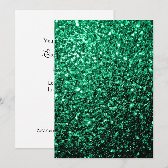 Emerald Green Glitzer Glitzern personalisieren Einladung (Vorne/Hinten)