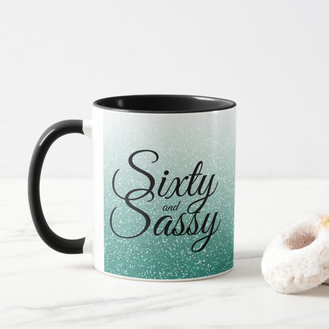 Emerald Green Glitzer Ombre 60 Sassy 60. Geburtsta Tasse (Mit Donut)