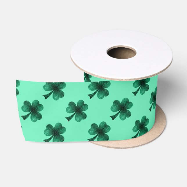 Emerald Green Glitzern Kleeblatt Closing Muster Satinband (Spule)