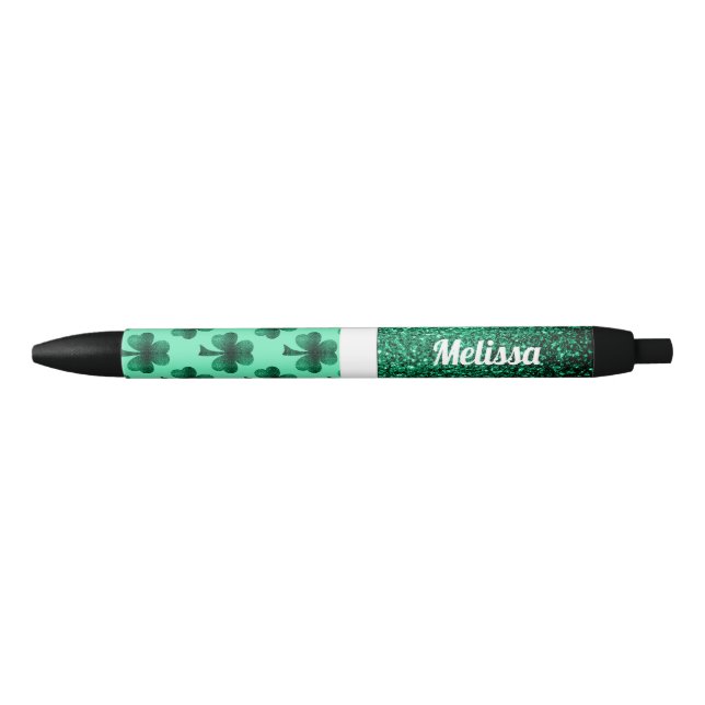 Emerald Green Glitzern Kleeblatt Clover personalis Kugelschreiber (Vorderseite)