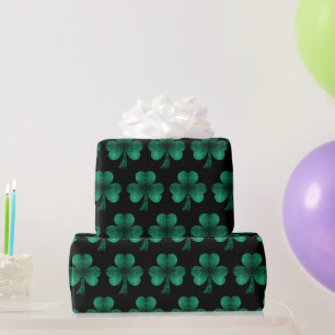 Emerald Green Glitzern Kleeblatt schwarz Geschenkpapier