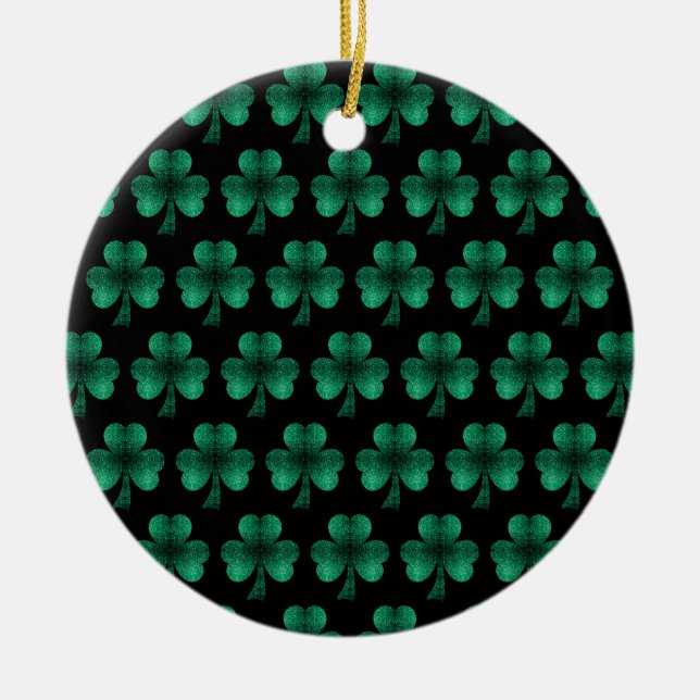 Emerald Green Glitzern Kleeblatt schwarz Keramik Ornament (Vorne)