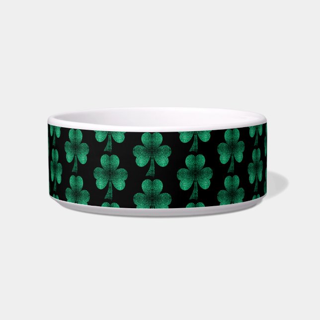 Emerald Green Glitzern Kleeblatt schwarz Napf (Vorderseite)