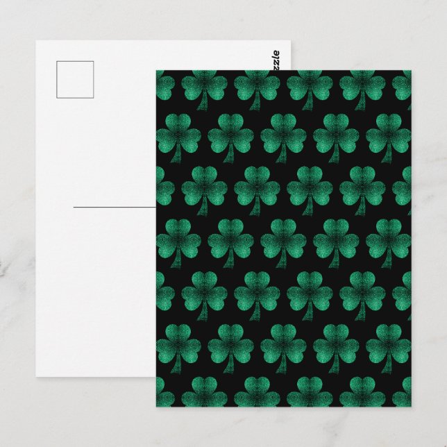 Emerald Green Glitzern Kleeblatt schwarz Postkarte (Vorne/Hinten)