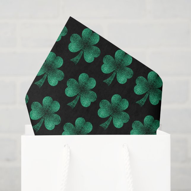 Emerald Green Glitzern Kleeblatt schwarz Seidenpapier (Geschenktüte)