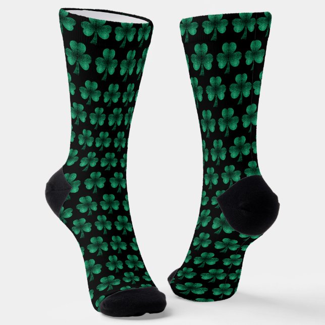 Emerald Green Glitzern Kleeblatt schwarz Socken (Gewinkelt)
