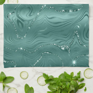 Emerald Green Glitzy Marble Geschirrtuch