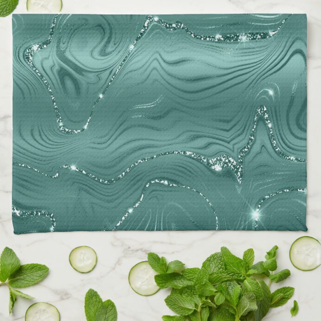 Emerald Green Glitzy Marble Geschirrtuch (Gefaltet)