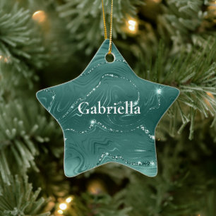 Emerald Green Glitzy Marble Keramik Ornament