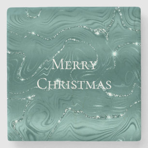 Emerald Green Glitzy Marble Weihnachten Steinuntersetzer