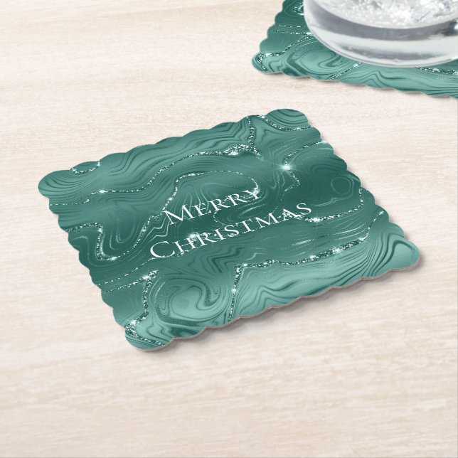 Emerald Green Glitzy Marble Weihnachten Untersetzer (angewinkelt)