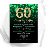Emerald Green Gold 60. Geburtstag Einladung<br><div class="desc">60. Geburtstagsfeier Einladung. Elegantes smaragdgrün und schwarz Design mit Imitaten Glitzer Gold. Mit stilvollen Diamanten,  Bokeh-Leuchten und Skript-Schriftart. Männer oder Frauen laden ein. Ideal für eine stilvolle Geburtstagsparty. Personalisieren Sie Ihre persönlichen Daten. Nachricht,  wenn Sie weitere Anpassungen benötigen. Gedruckte Zazzle Einladungen oder Sofortdownload digitalen druckbaren Vorlage.</div>
