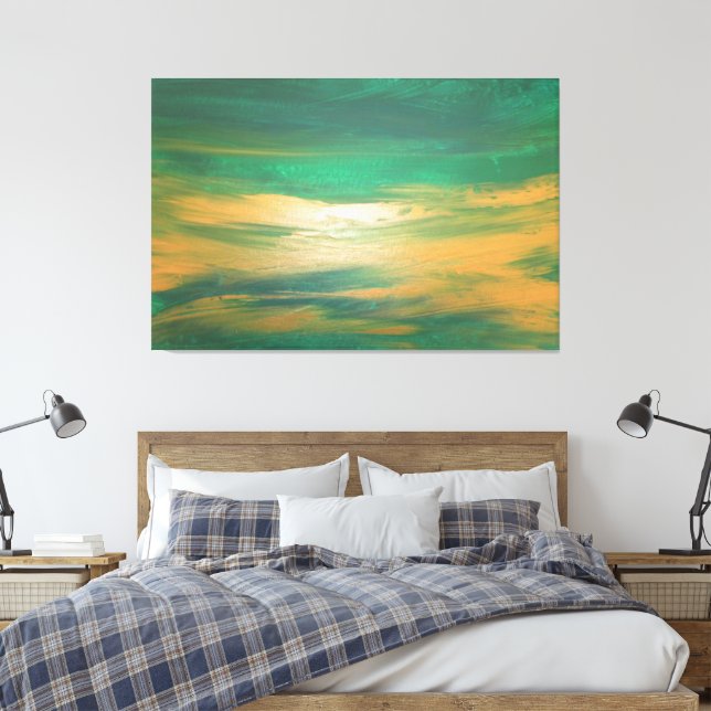 Emerald Green Gold Abstrakt Art Contemporary Leinwanddruck (Insitu (Schlafzimmer))