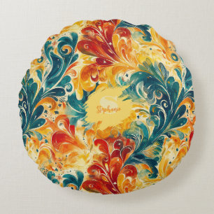 Emerald Green & Gold Abstrakt Paisley Blätter (3) Rundes Kissen