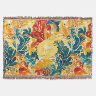 Emerald Green & Gold Abstrakt Paisley Blätter Decke