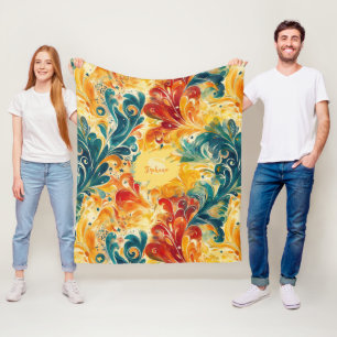 Emerald Green & Gold Abstrakt Paisley Blätter Fleecedecke
