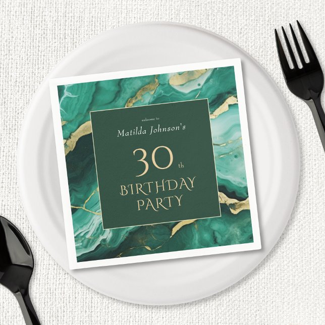 Emerald Green Gold Agate 30. Geburtstag Party Serviette (Emerald Green Gold Agate 30th Birthday Party Napkins)