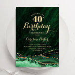 Emerald Green Gold Agate 40. Geburtstag Einladung<br><div class="desc">Smaragdgrün und goldgelb haben 40. Geburtstag Party Einladung. Elegantes modernes Design mit Aquarellfarben-marmorgeode Hintergrund,  Imitate Glitzer Gold und Typografie Skript-Schriftart. Die trendige Einladungskarte eignet sich perfekt für eine stilvolle Damenfeier. Gedruckte Zazzle Einladungen oder Sofortdownload digitalen druckbaren Vorlage.</div>