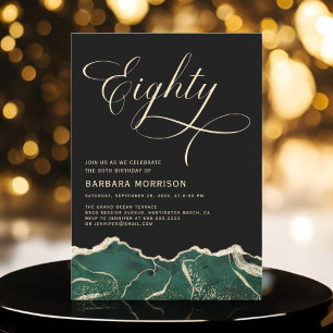 Emerald Green Gold Agate 80. Achtzig Geburtstag Einladung