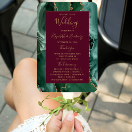 Emerald Green Gold Agate Burgundy Wedding Program Fächer