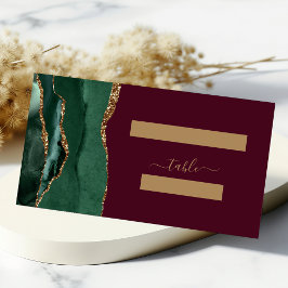 Emerald Green Gold Agate Burgundy Wedding Table Platzkarte